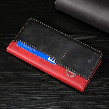 Peňaženkové kožené puzdro Contrast Color Side na Motorola Moto E20 / E30 / E40 - Čierna Červená