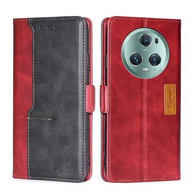 Peňaženkové kožené puzdro Contrast na Honor Magic5 Pro - Červená a čierna