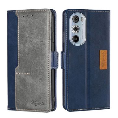 Peňaženkové kožené puzdro Contrast na Motorola Edge 30 Pro - Modrá a šedá