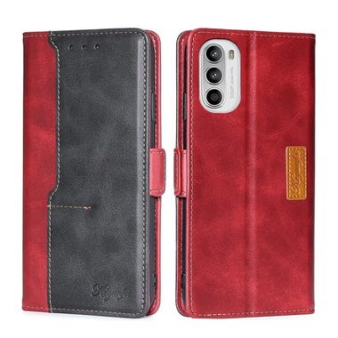 Peňaženkové kožené puzdro CONTRAST na Motorola Moto G82 5G – Červená a čierna