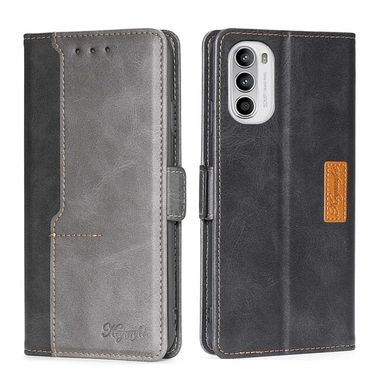 Peňaženkové kožené puzdro CONTRAST na Motorola Moto G82 5G – Čierna a šedá
