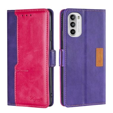Peňaženkové kožené puzdro CONTRAST na Motorola Moto G82 5G – Fialová a ružovočervená