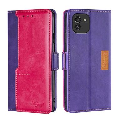 Peňaženkové kožené puzdro CONTRAST na Samsung Galaxy A03 – Fialová a ružovočervená