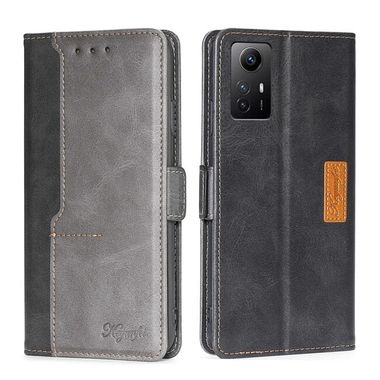 Peňaženkové kožené puzdro Contrast na Xiaomi Redmi Note 12S - Čierna a šedá