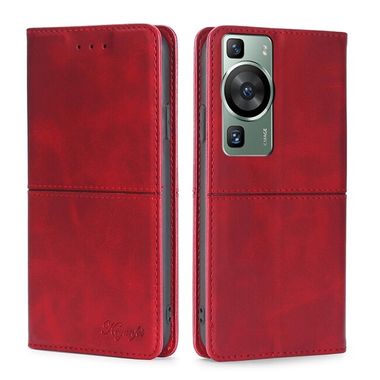 Peňaženkové kožené puzdro Cow Texture na Huawei P60 Pro - Červená