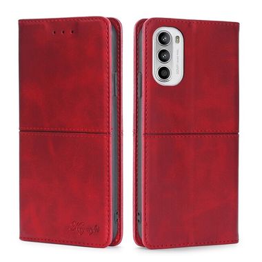 Peňaženkové kožené puzdro COW TEXTURE na Motorola Moto G82 5G – Červená