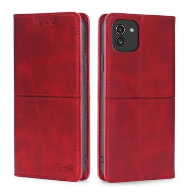 Peňaženkové kožené puzdro COW TEXTURE na Samsung Galaxy A03 – Červená