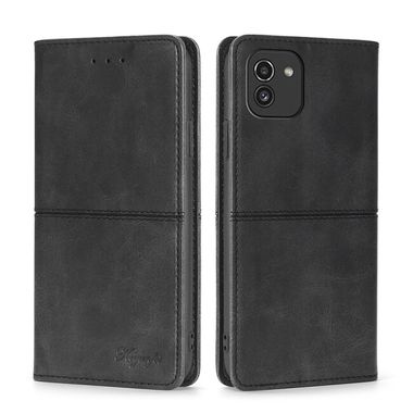Peňaženkové kožené puzdro COW TEXTURE na Samsung Galaxy A03 – Čierna