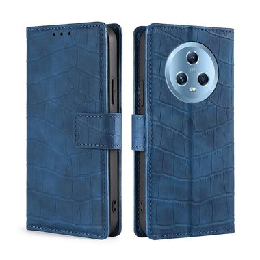 Peňaženkové kožené puzdro Crocodile na Honor Magic5 - Modrá