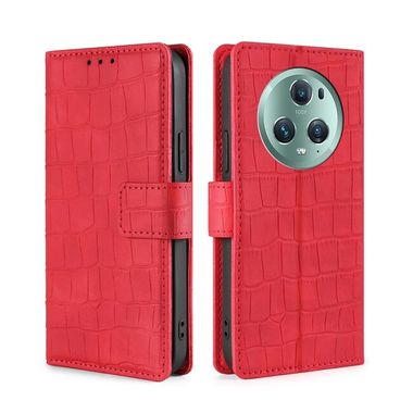 Peňaženkové kožené puzdro Crocodile na Honor Magic5 Pro - Červená