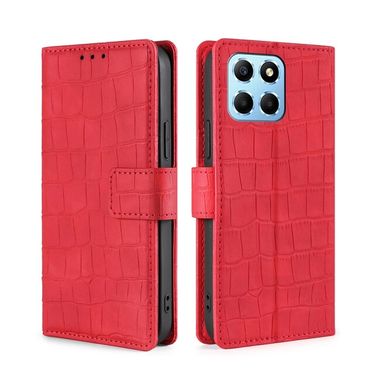 Peňaženkové kožené puzdro Crocodile na Honor X8 5G/X6 - Červená