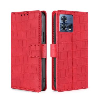 Peňaženkové kožené puzdro Crocodile na Motorola Edge 30 Fusion - Červená