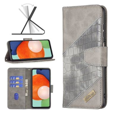 Peňaženkové kožené puzdro CROCODILE na Samsung Galaxy A13 - Šedá