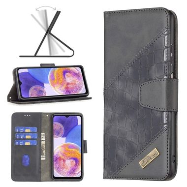 Peňaženkové kožené puzdro CROCODILE na Samsung Galaxy A23 5G - Čierna