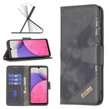 Peňaženkové kožené puzdro CROCODILE na Samsung Galaxy A33 5G - Čierna