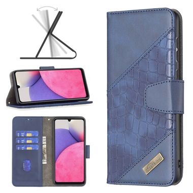 Peňaženkové kožené puzdro CROCODILE na Samsung Galaxy A33 5G - Modrá
