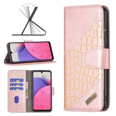 Peňaženkové kožené puzdro CROCODILE na Samsung Galaxy A33 5G - Ružovozlatá