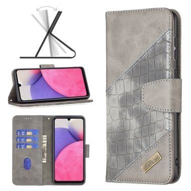 Peňaženkové kožené puzdro CROCODILE na Samsung Galaxy A33 5G - Šedá