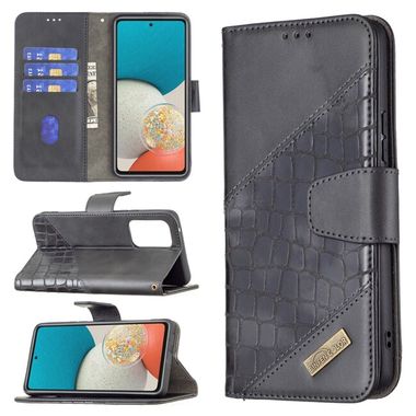 Peňaženkové kožené puzdro CROCODILE na Samsung Galaxy A53 5G - Čierna