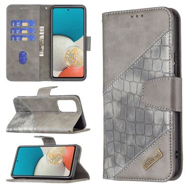 Peňaženkové kožené puzdro CROCODILE na Samsung Galaxy A53 5G - Šedá