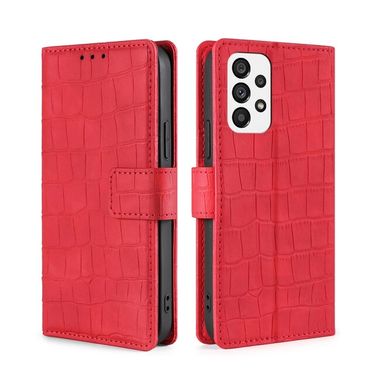 Peňaženkové kožené puzdro Crocodile na Samsung Galaxy A73 5G - Červená