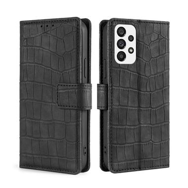 Peňaženkové kožené puzdro Crocodile na Samsung Galaxy A73 5G - Čierna