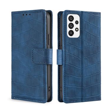 Peňaženkové kožené puzdro Crocodile na Samsung Galaxy A73 5G - Modrá