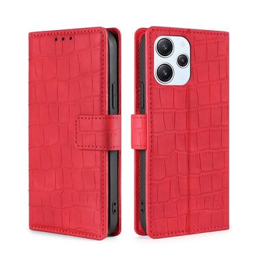 Peňaženkové kožené puzdro Crocodile na Xiaomi Redmi 12 - Červená