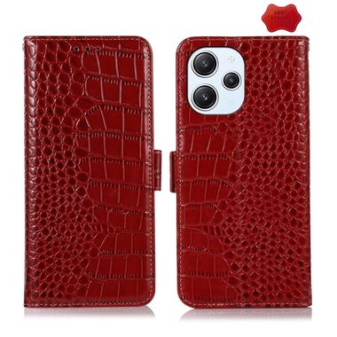 Peňaženkové kožené puzdro Crocodile Top na Xiaomi Redmi 12 - Červená
