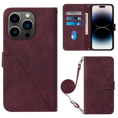 Peňaženkové kožené puzdro CROSSBODY na iPhone 14 Pro Max - Wine Red