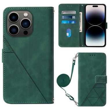 Peňaženkové kožené puzdro CROSSBODY na iPhone 14 Pro Max - Zelená