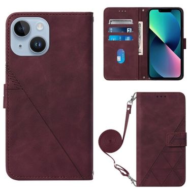 Peňaženkové kožené puzdro CROSSBODY na iPhone 15 Plus – Vínovo červená