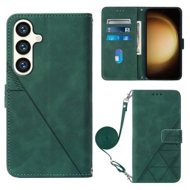 Peňaženkové kožené puzdro Crossbody na Samsung Galaxy S24 5G - Tmavo zelená
