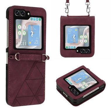 Peňaženkové kožené puzdro Crossbody na Samsung Galaxy Z Flip 5 - Bordová
