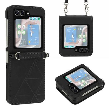 Peňaženkové kožené puzdro Crossbody na Samsung Galaxy Z Flip 5 - Čierna