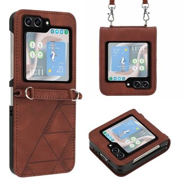 Peňaženkové kožené puzdro Crossbody na Samsung Galaxy Z Flip 5 - Hnedá