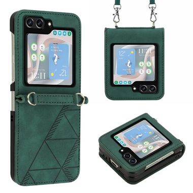 Peňaženkové kožené puzdro Crossbody na Samsung Galaxy Z Flip 5 - Zelená