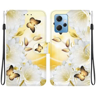 Peňaženkové kožené puzdro Crystal Drawing na Xiaomi Redmi Note 12 4G - Gold Butterfly Epiphyllum
