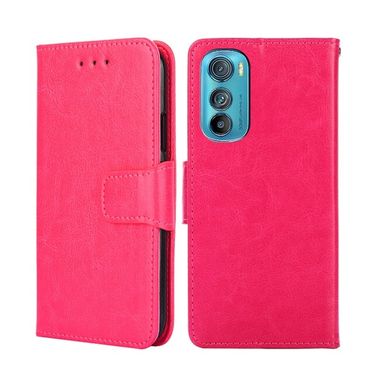 Peňaženkové kožené puzdro Crystal na Motorola Edge 30 - Ružovo červená