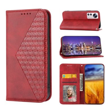 Peňaženkové kožené puzdro CUBIC GRID na Xiaomi 12X – Červená