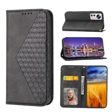 Peňaženkové kožené puzdro CUBIC GRID na Xiaomi 12X – Čierna