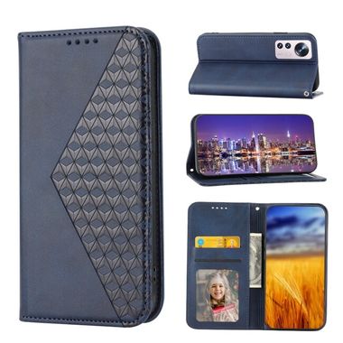 Peňaženkové kožené puzdro CUBIC GRID na Xiaomi 12X – Modrá