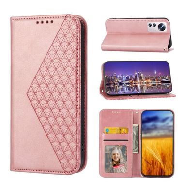 Peňaženkové kožené puzdro CUBIC GRID na Xiaomi 12X – Ružovozlatá