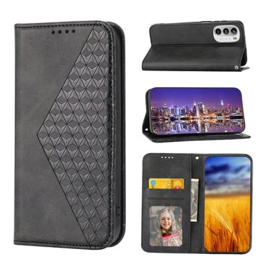 Peňaženkové kožené puzdro CUBIC GRID na Motorola Moto G52 / G82 5G - Čierna