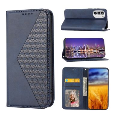 Peňaženkové kožené puzdro CUBIC GRID na Motorola Moto G52 / G82 5G - Modrá