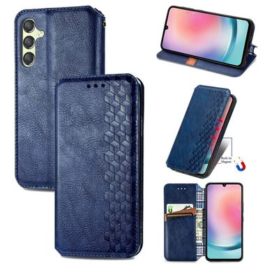 Peňaženkové kožené puzdro Cubic Grid na Samsung Galaxy A25 5G - Modrá