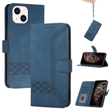 Peňaženkové kožené puzdro CUBIC na iPhone 13 - Modrá