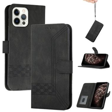 Peňaženkové kožené puzdro CUBIC na iPhone 13 Pro - Čierna