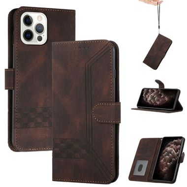 Peňaženkové kožené puzdro CUBIC na iPhone 13 Pro Max - Hnedá