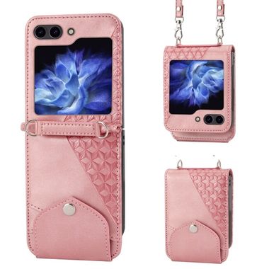 Peňaženkové kožené puzdro Cubic na Samsung Galaxy Z Flip 5 - Ružovozlatá